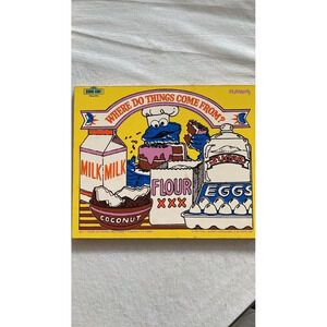 Vintage 1974 Playskool Sesame Street COOKIE MONSTER wooden frame tray puzzle